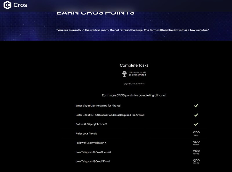 速度撸可以免费刷的 $CROS ，直接上bitget！后天就能变现，目前在排队了，快快快快快领币链接
